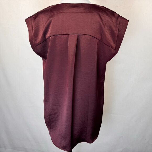 Loft Women Top Sz S Burgundy Silky Satin V-Neck Cap Sleeve - Picture 3 of 7